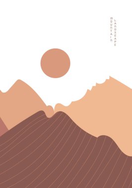 Soyut dağ manzarası posteri. Asya tarzı Japon tarzı Geometrik manzara.