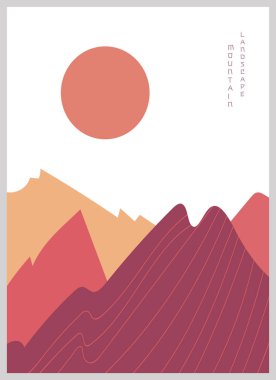 Soyut dağ manzarası posteri. Asya tarzı Japon tarzı Geometrik manzara.