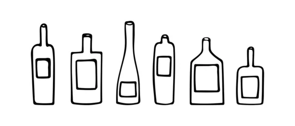 Ilustración vectorial de un conjunto de botellas de diferentes formas en estilo doodle. Conjunto de vectores. — Archivo Imágenes Vectoriales