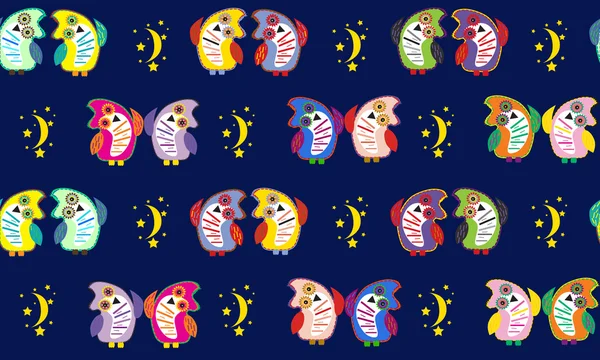 Baykuş mavi arka plan deseni 