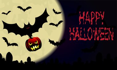 Ay ve kabak sopasıyla ile Halloween.Night gökyüzü. 