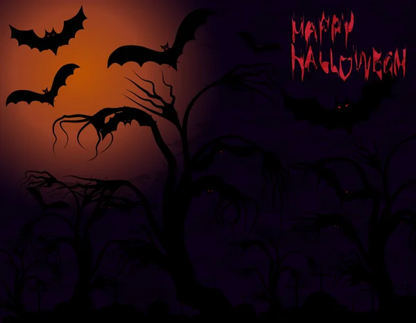 Halloween. Chauves-souris sur l'arbre et la lune . — Image vectorielle