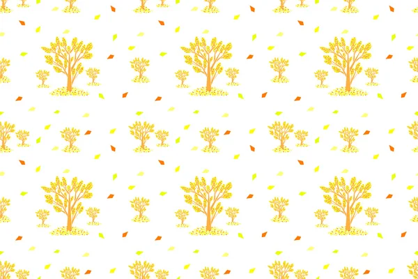 Modèle d'automne avec des arbres et des feuilles jaunes — Image vectorielle