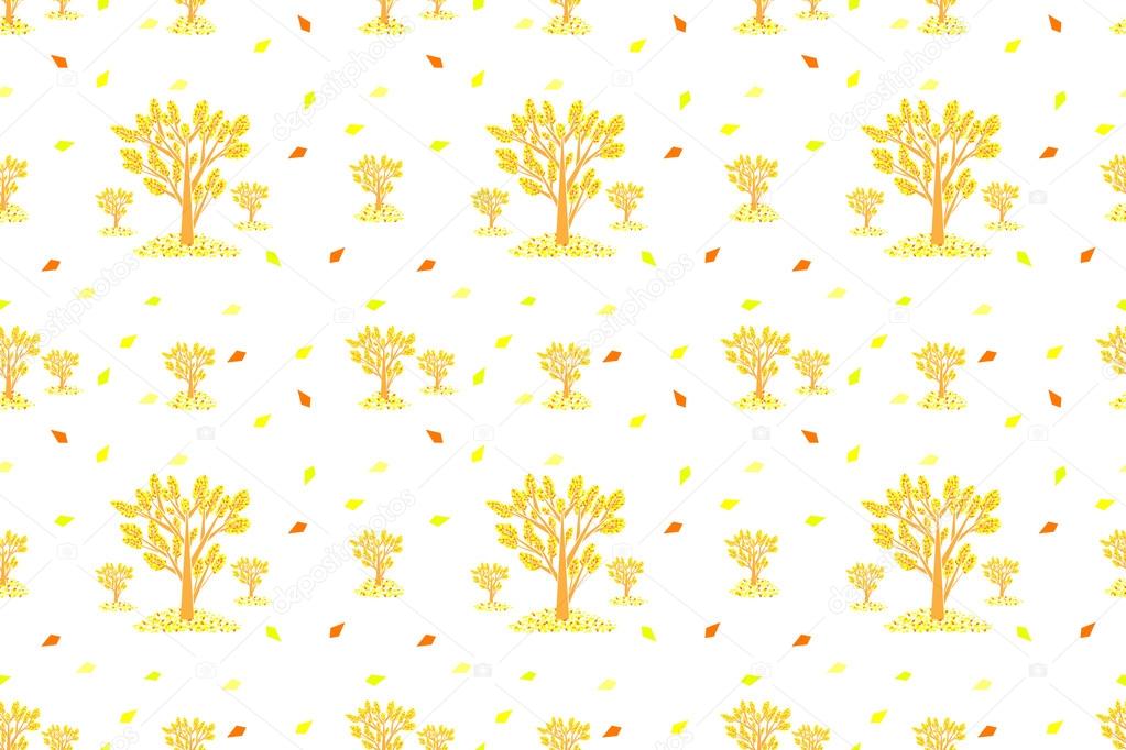 Autumn pattern with trees and yellow leaves