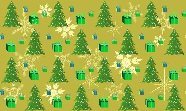 Motifs arbre de Noël vert avec cadeau et  . — Image vectorielle