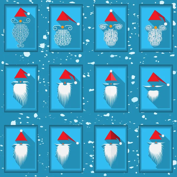 Icons of Santa Claus on a blue background. — Stock Vector