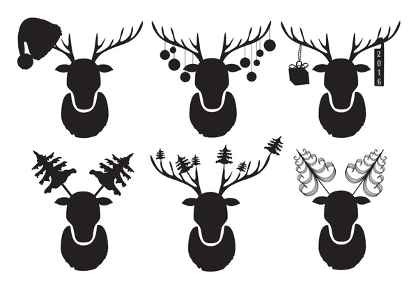 Christmas deer. A set of black deer. — Stock Vector