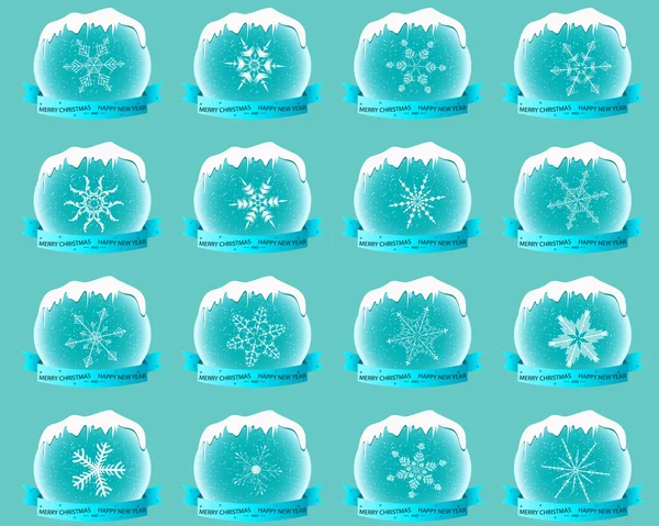 Conjunto de flocos de neve em um fundo azul. — Vetor de Stock