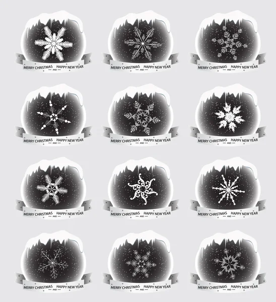 雪花飘落在灰色的背景一套. — 图库矢量图片