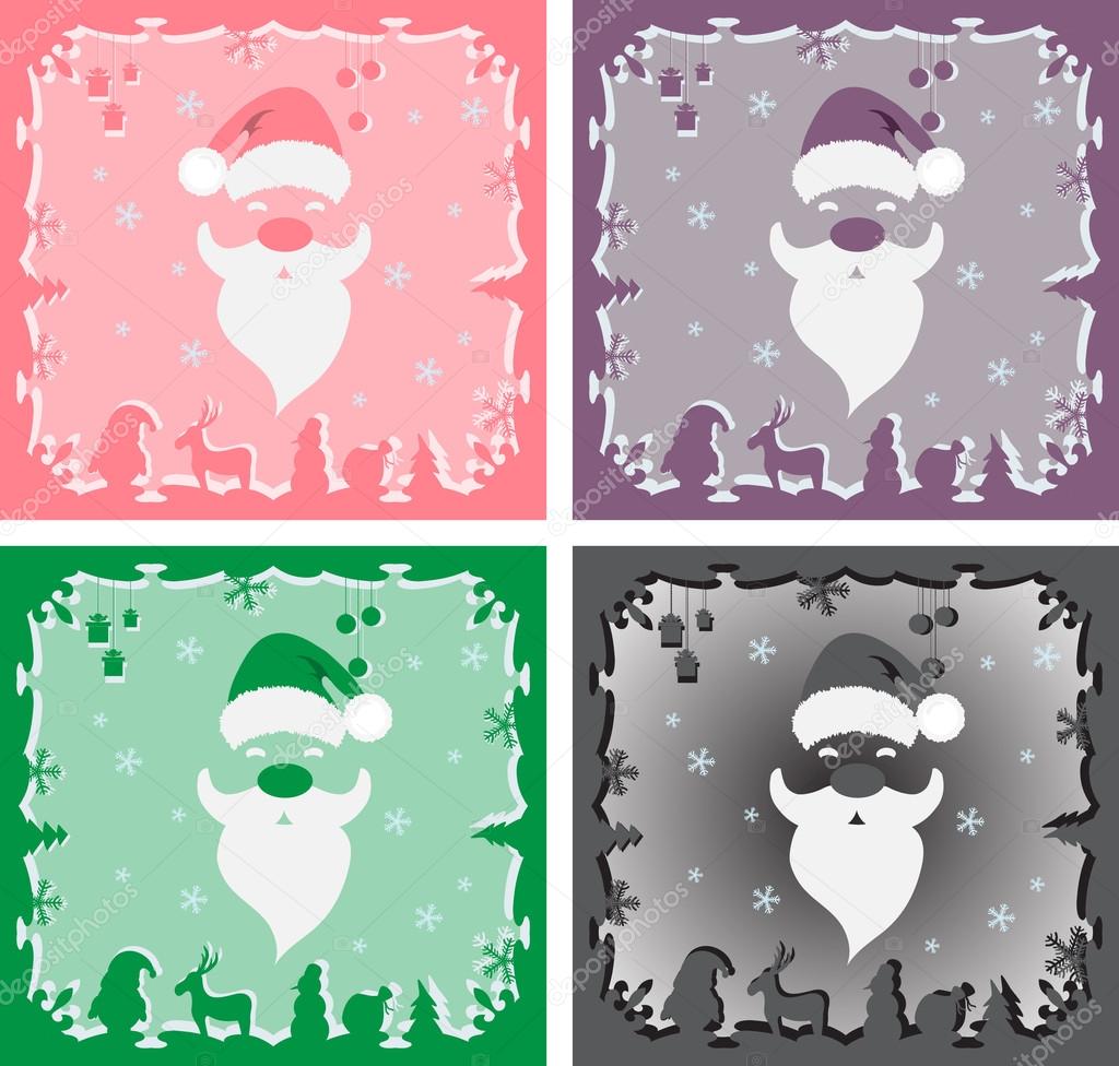A set of Santa Claus on a colored background.
