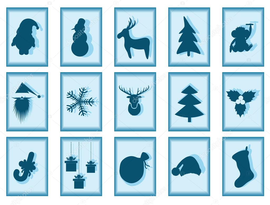 Christmas characters Santa Claus, reindeer, Xmas tree, snowflake