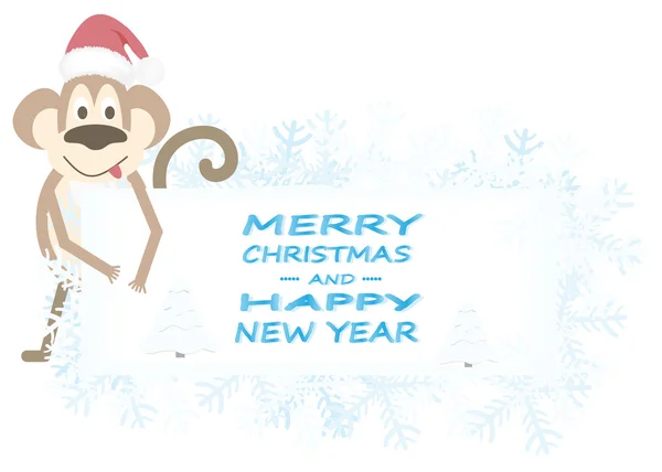 Kar taneleri ve maymun Noel arka plan.