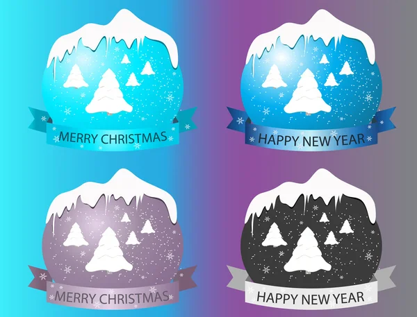 Çok renkli arka plan üzerinde Noel ağaçları ile yeni yıl logo.