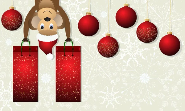 Fondo de Navidad con mono y bolas rojas de Navidad . — Archivo Imágenes Vectoriales