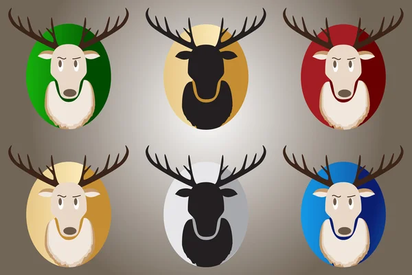 Mavi, yeşil, kırmızı, altın ve siyah arka plan üzerinde geyik.