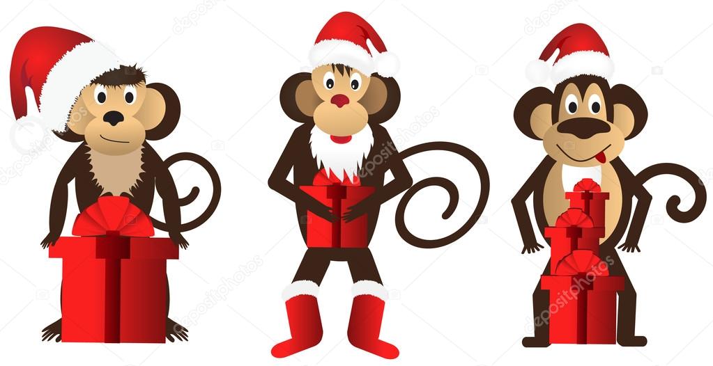 Set funny monkeys with a gift.