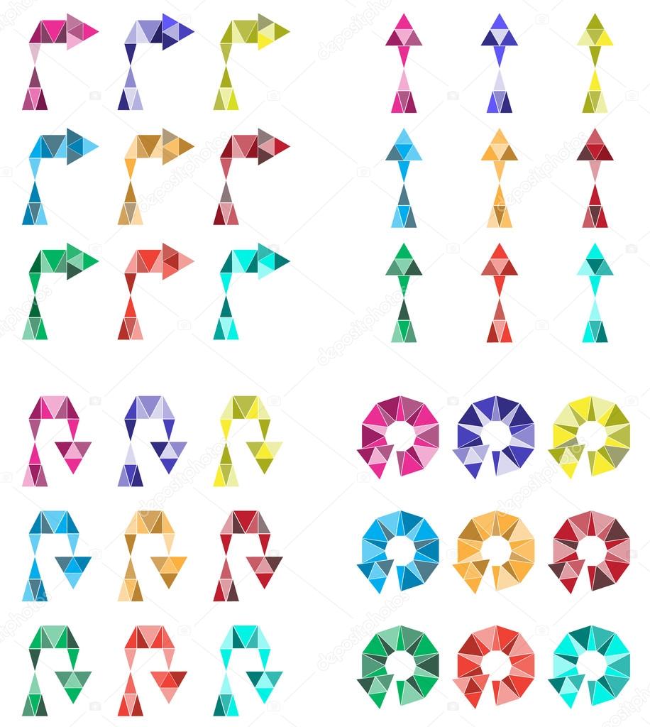 A set of colored arrows from polygons.