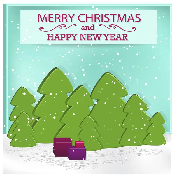 Yeşil Noel ağacı ve hediye kutuları.