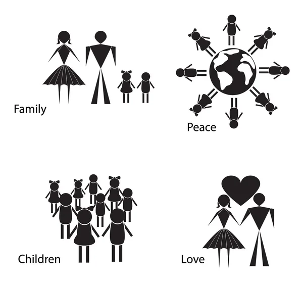 Silhouettes noires et blanches de personnes et d'enfants . Vecteurs De Stock Libres De Droits