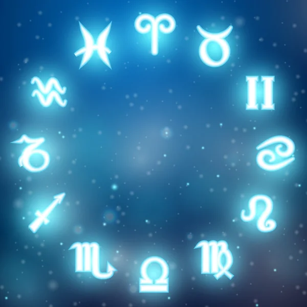 Les signes du zodiaque sur un fond bleu avec un outli lumineux — Image vectorielle