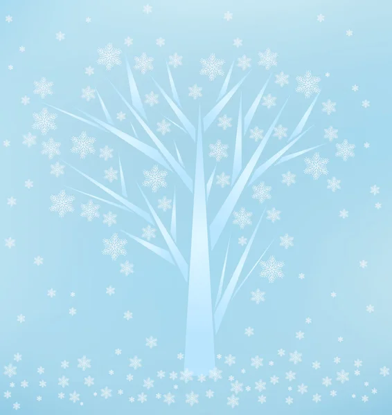 Kış arka plan ağaç ve kar taneleri ile.