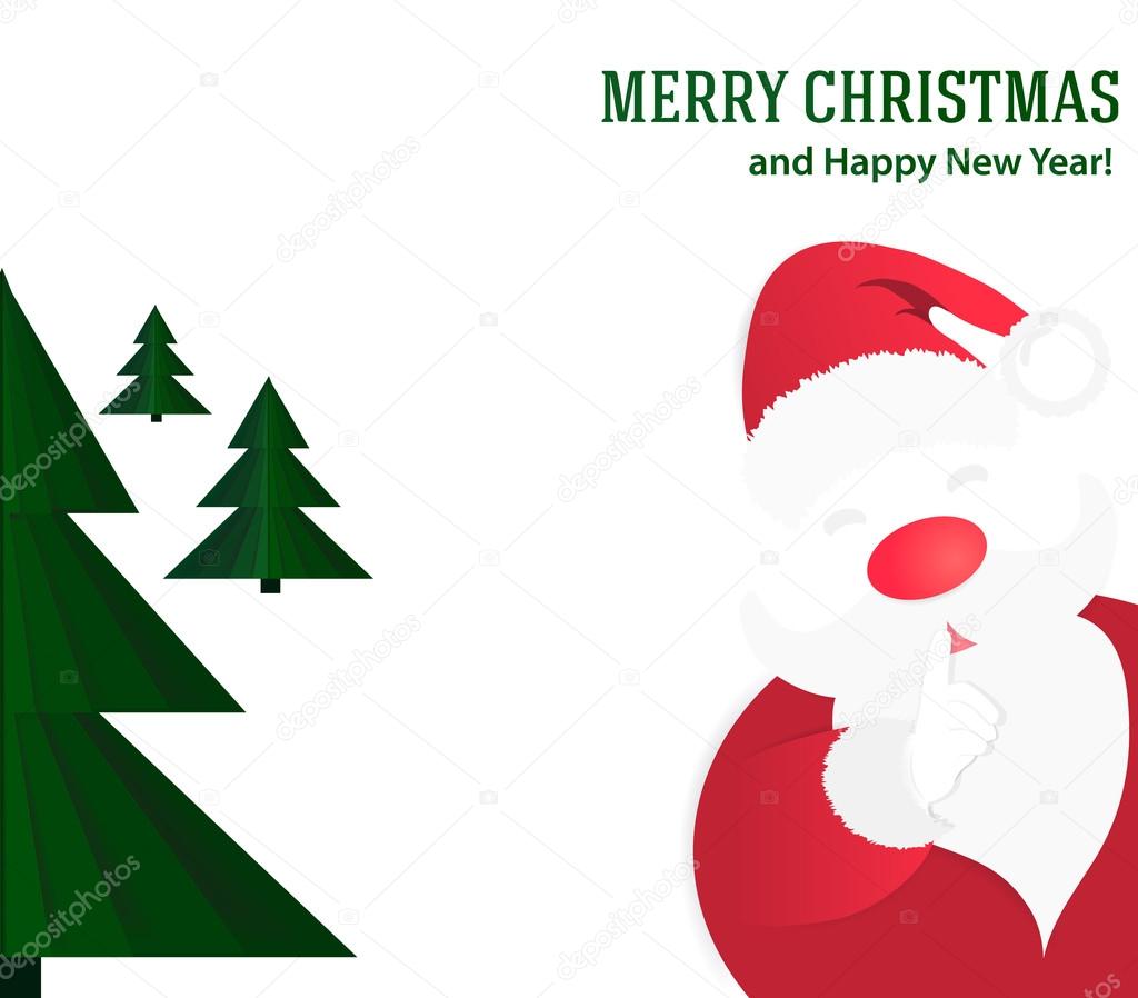 Christmas background with Santa Claus and green Christmas tree.