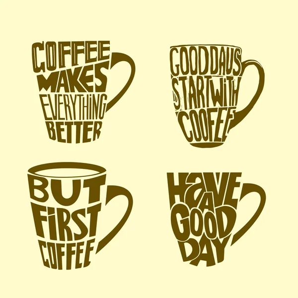 Hand drawn coffee set inspirational and encouraging quote. — Stock Vector