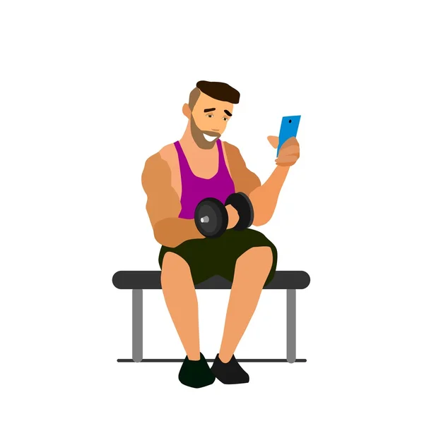 Illustration vectorielle de smartphone homme barbu et musclé . — Image vectorielle