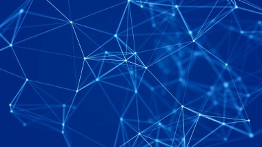 Uzayda çizgi ve noktaların dağılımı. Veri ağı bağlantısının dijital arkaplanı. Üç Boyut .