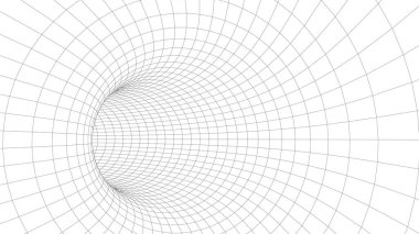 Tünel ya da solucan deliği. Gelecekçi perspektif ağ arkaplan dokusu. Vektör illüstrasyonu.