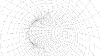 Tünel ya da solucan deliği. Gelecekçi perspektif ağ arkaplan dokusu. Vektör illüstrasyonu.