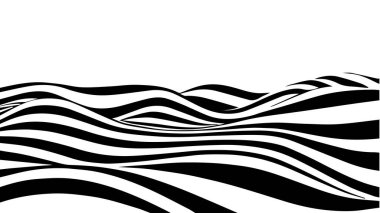 Çarpıtma etkisi olan siyah ve beyaz bir dalga. Optik yanılsama. vektör illüstrasyonu.