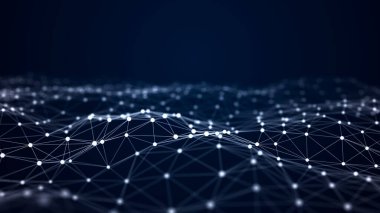 Soyut mavi fütüristik arka plan. Teknolojik veri akışı dalgası. Üç Boyut .