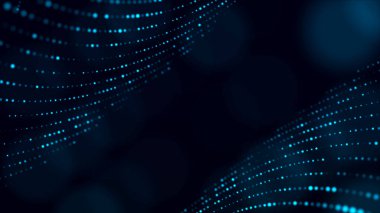 Parlayan parçacıkların hareketleriyle dijital arkaplan. Büyük verilerin karmaşık teknolojileri. Üç Boyut .