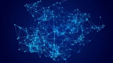 Hareket eden bilgi parçacıkları ile küre. Küresel iletişim teknolojisi. 3B görüntüleme.