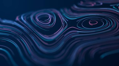 Yuvarlak renkli çizgilerden soyut dijital arkaplan. Bilgi akışı alanı. Büyük veri görselleştirmesi. Üç Boyut .