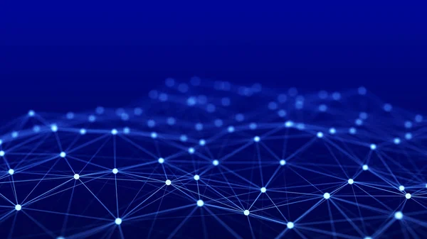 Soyut mavi fütüristik arka plan. Teknolojik veri akışı dalgası. Üç Boyut .