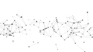 Beyaz uzayda siyah çizgi ve noktaların dağılımı. Veri ağı bağlantısının dijital arkaplanı. 3 boyutlu görüntüleme. Kusursuz döngü.