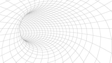 Tünel ya da solucan deliği. Gelecekçi perspektif ağ arkaplan dokusu. Vektör illüstrasyonu.