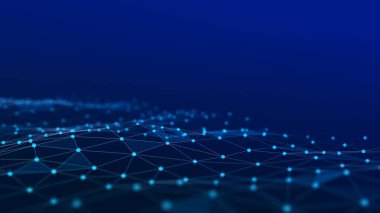 Soyut mavi fütüristik arka plan. Teknolojik veri akışı dalgası. Üç Boyut .