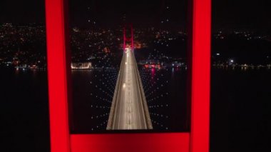 İstanbul, Türkiye 'deki Bosphorus Köprüsü' nün havadan görünüşü. Asya 'yı Avrupa' ya Bağlamak.