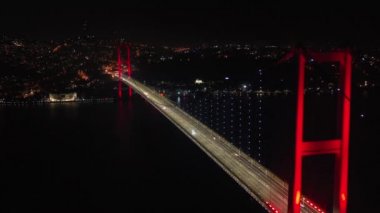 İstanbul, Türkiye 'deki Bosphorus Köprüsü' nün havadan görünüşü. Asya 'yı Avrupa' ya Bağlamak.