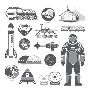 Astronomi tema öğelerinde siyah vektör