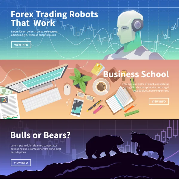 Borsa trading set di banner web — Vettoriale Stock