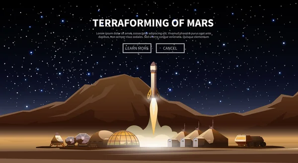 Pierwsze kolonie. Terraformowanie Marsa. — Wektor stockowy