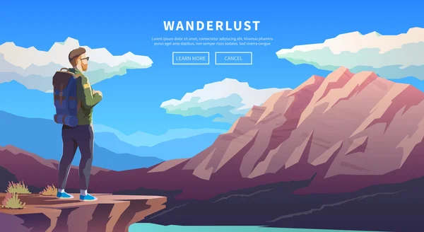 Platte vector reizen webbanner. Wanderlust. — Stockvector