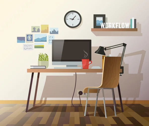 Workplace in sunny room — Stock Vector