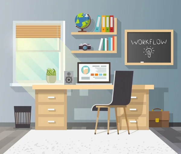 Lugar de trabajo en habitación soleada — Vector de stock