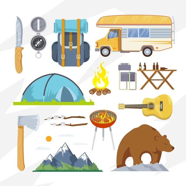 Colorido vector de camping icono conjunto — Vector de stock
