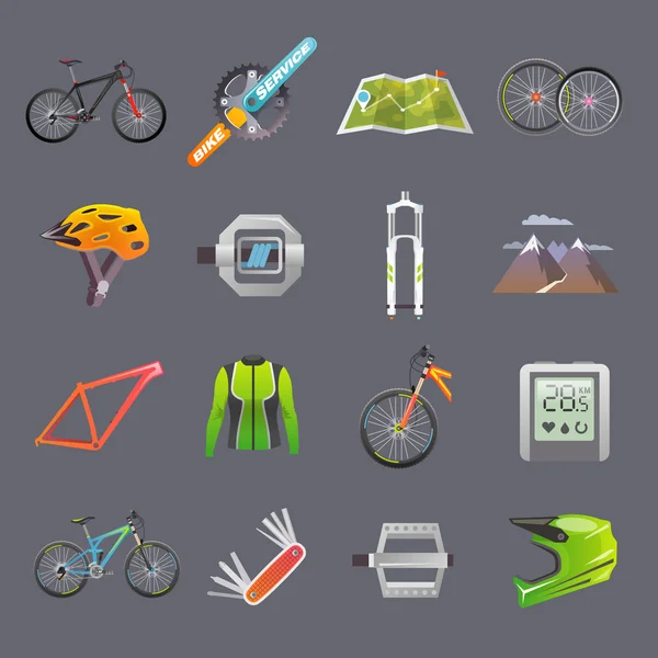 Ícones sobre tema de mountain bike — Vetor de Stock